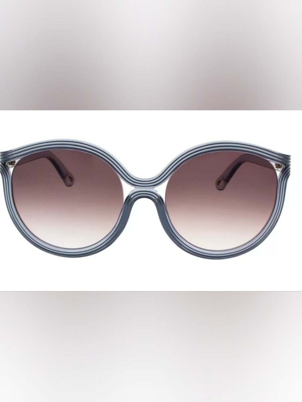 Chloe CE738S Grey Striped Round Oversized Sunglasses Gold Hardware Italy